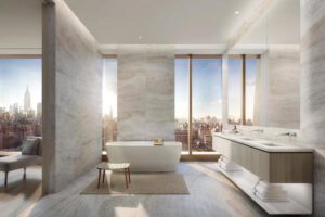 Luxury bathroom with bathtub after renovation
