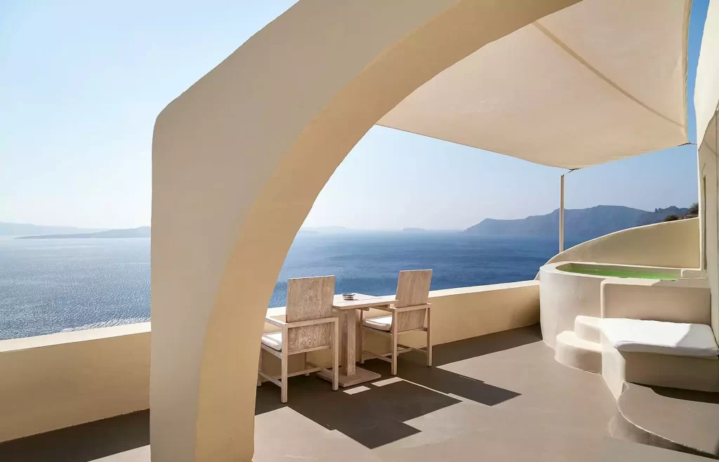 open air jacuzzi in mystique santorini greece luxury spa resorts