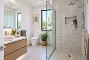 Newly renovated bathroom of a house that is about to be sold.
